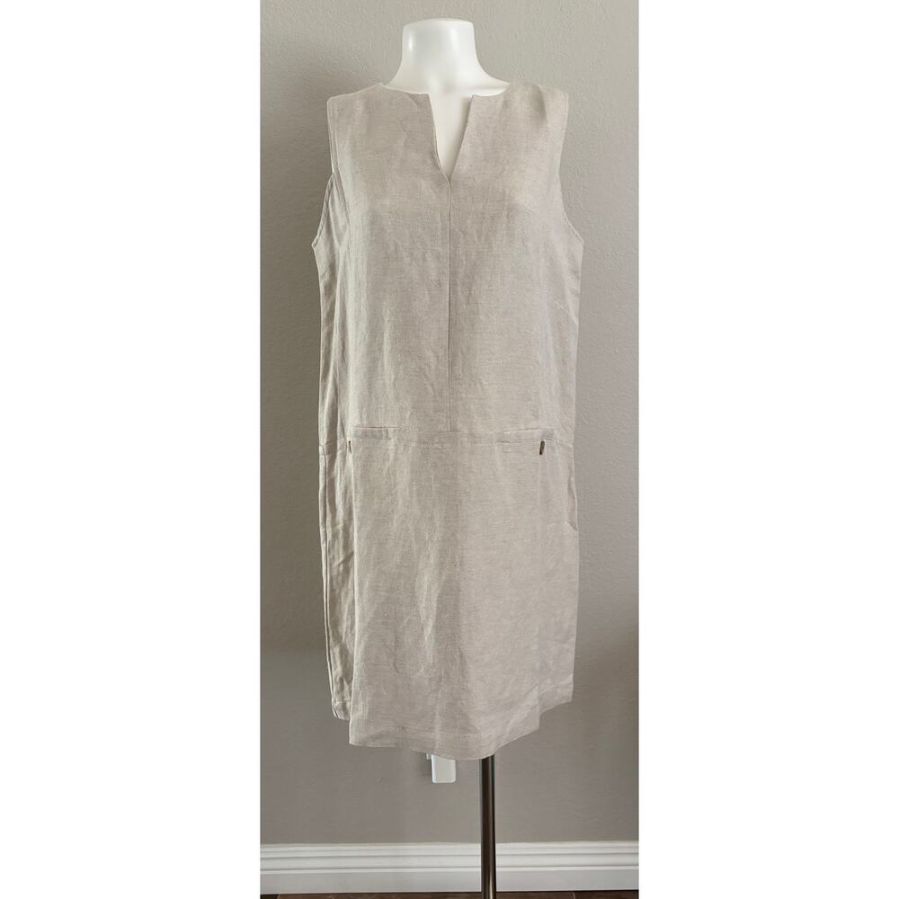 J Mclaughlin Rue Sleeveless Linen Rayon Dress Large‎ New Light Tan